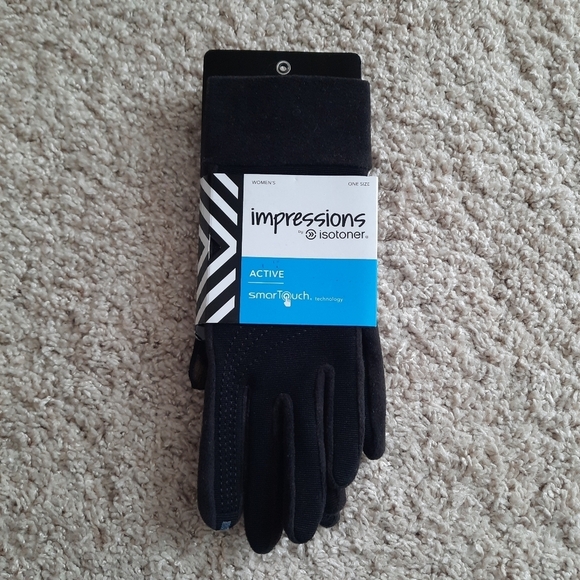 NWT Isotoner Impressions Active SmarTouch Technology black gloves OS - Picture 2 of 9